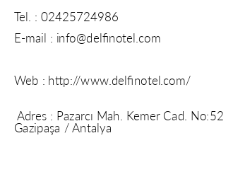 Gazipaa Delfin Hotel iletiim bilgileri